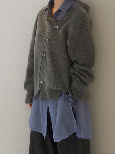 Marley dark gray knit cardigan with button front and long sleeves