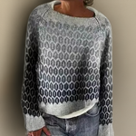 Marisse relaxed-fit grey knit pullover with crew neck and geometric pattern