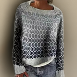 Marisse relaxed-fit grey knit pullover with crew neck and geometric pattern