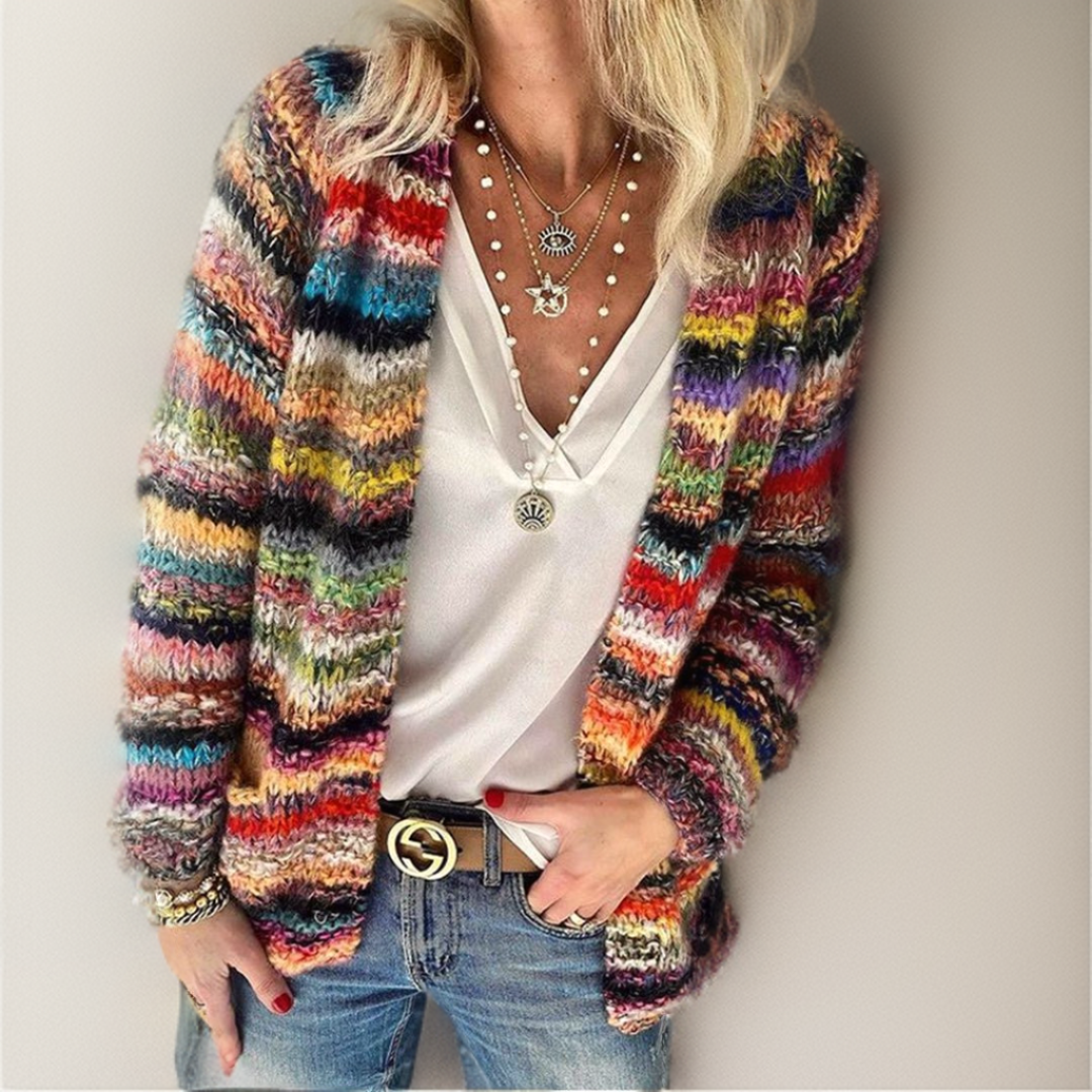 Multicolor striped knit pullover, long sleeves and relaxed fit