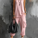 Valentina | Damen ärmelloses V-Ausschnitt-Set mit Taschen
