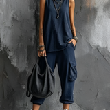 Valentina | Damen ärmelloses V-Ausschnitt-Set mit Taschen