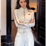 Weißes Zip-Up Set mit weitem Bein und Stehkragen