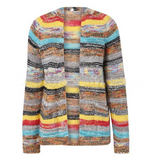 Multicolor striped knit pullover with ribbed cuffs and collar, long sleeves