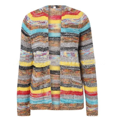 Multicolor striped knit pullover with ribbed cuffs and collar, long sleeves