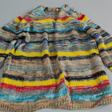 Multicolor striped knit sweater back view with ribbed collar and long sleeves
