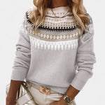 Maja classic retro sweater, light gray with fair isle yoke and ribbed cuffs.