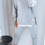 LIANA - Damen Patchwork Zweiteiliges Top und Hose Sweatshirt