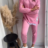 LIANA - Damen Patchwork Zweiteiliges Top und Hose Sweatshirt