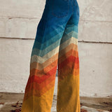 URSULA ORANGE UND BLAU GESTREIFTE BREIT GESCHNITTETE HOSE