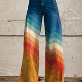URSULA ORANGE UND BLAU GESTREIFTE BREIT GESCHNITTETE HOSE