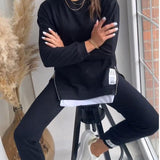 LIANA - Damen Patchwork Zweiteiliges Top und Hose Sweatshirt