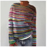 Multicolor striped retro pullover sweater with crew neck and long sleeves