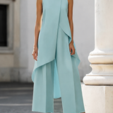 Martina | Damen Hochkragen-Top und Weitbein-Hosen Set