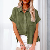Damen Bluse mit kurzen Ärmeln, Taschen und Knöpfen