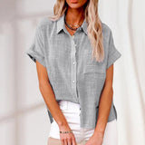 Damen Bluse mit kurzen Ärmeln, Taschen und Knöpfen