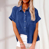 Damen Bluse mit kurzen Ärmeln, Taschen und Knöpfen