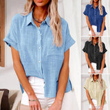 Damen Bluse mit kurzen Ärmeln, Taschen und Knöpfen