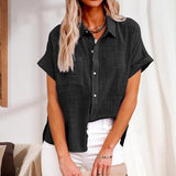 Damen Bluse mit kurzen Ärmeln, Taschen und Knöpfen