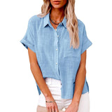Damen Bluse mit kurzen Ärmeln, Taschen und Knöpfen