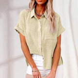 Damen Bluse mit kurzen Ärmeln, Taschen und Knöpfen