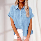 Damen Bluse mit kurzen Ärmeln, Taschen und Knöpfen