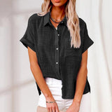 Damen Bluse mit kurzen Ärmeln, Taschen und Knöpfen