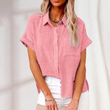 Damen Bluse mit kurzen Ärmeln, Taschen und Knöpfen