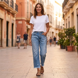Vivara™ – Vintage-inspirierte, cropped Straight Leg Jeans mit Fransen
