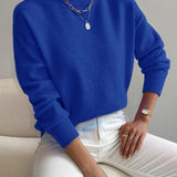 Donna™ classic turtleneck sweater, blue, ribbed cuffs and hem.