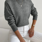 Donna™ classic turtleneck sweater, dark gray heather, ribbed cuffs and hem.