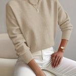 Donna™ classic turtleneck sweater, beige, ribbed cuffs and hem.