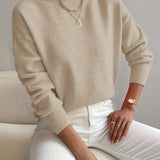 Donna™ classic turtleneck sweater, beige, ribbed cuffs and hem.