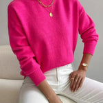 Donna™ classic turtleneck sweater, fuchsia pink, ribbed cuffs and hem.