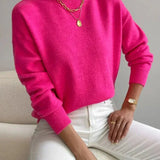 Donna™ classic turtleneck sweater, fuchsia pink, ribbed cuffs and hem.