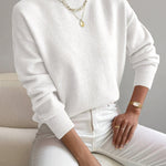 Donna™ classic turtleneck sweater, white, ribbed cuffs and hem.