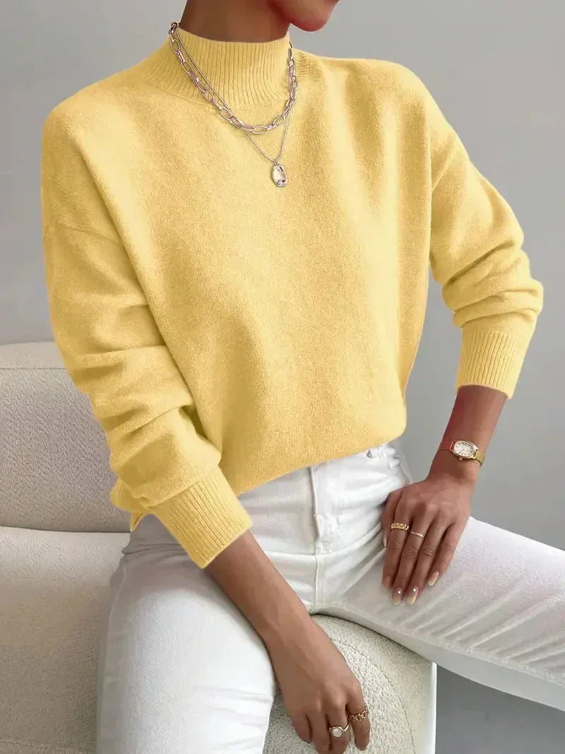 Donna™ classic turtleneck sweater, yellow, ribbed cuffs and hem.