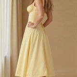 Yellow solid waist dress with gathered skirt and thin shoulder straps