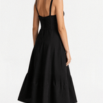 Black A-line waist dress with spaghetti straps and open back