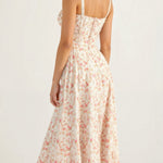 White floral waist dress with square neckline and spaghetti straps