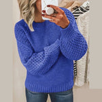Soft knit pullover, royal blue crewneck sweater with long sleeves and ribbed cuffs
