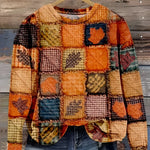 Evelien patchwork sweater with long sleeves and crew neck, multicolor knit in orange tones