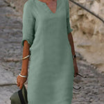 Josette V-neck midi dress in mint green with three-quarter sleeves