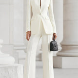 Damen Blazer & Weite Hosen Set mit Taschen