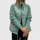 Seafoam quilted jacket with zip front and ribbed knit sleeves