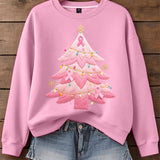 Damen Sweatshirt mit gesticktem Weihnachtsbaum in Pink