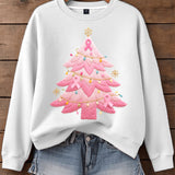 Damen Sweatshirt mit gesticktem Weihnachtsbaum in Pink