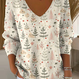 Damen V-Ausschnitt Merry Christmas Print Ripp-Top