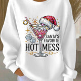 Damen Santa's Favorite Hot Mess Print Freizeit Ripp-Rundhals Sweatshirt