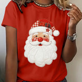 Damen Santa Claus Druck Kurzarm T-Shirt